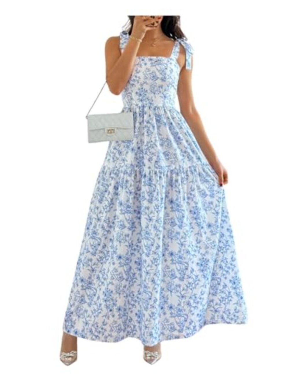 Floral Sleeveless Smocked Maxi Dress with Ruffle Hem & Tie Shoulder